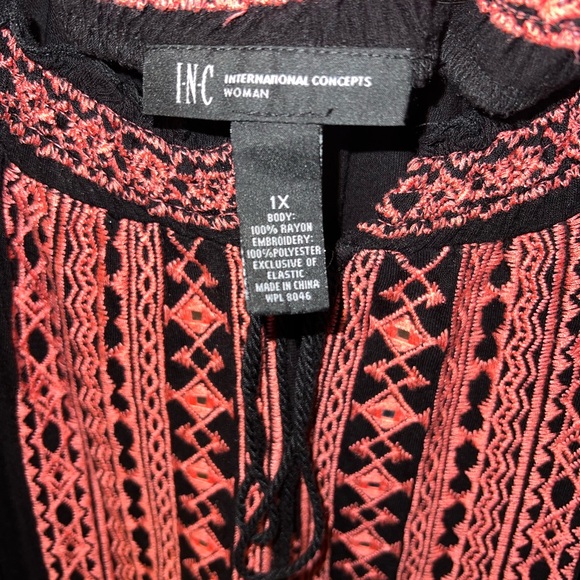 INC Black Embroidered Boho/Peasant Top Sz 1X - Picture 7 of 8
